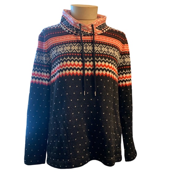 Talbots Geometric Nordic Fair Isle Fleece Sz LP - Picture 2 of 10